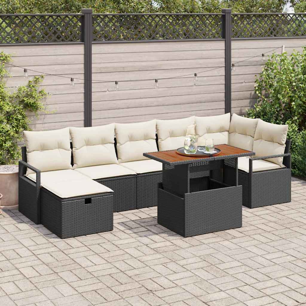 Garten-Sofa-Set mit Kissen 8 pcs Schwarz Poly Rattan
